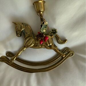 Brass vintage rocking horse candle stick holder
